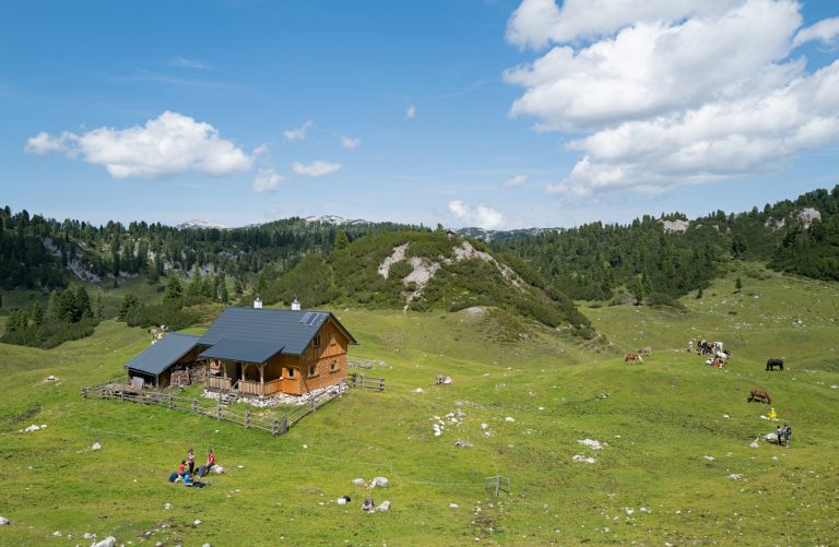 Panoramabild einer Weide und einem Haus